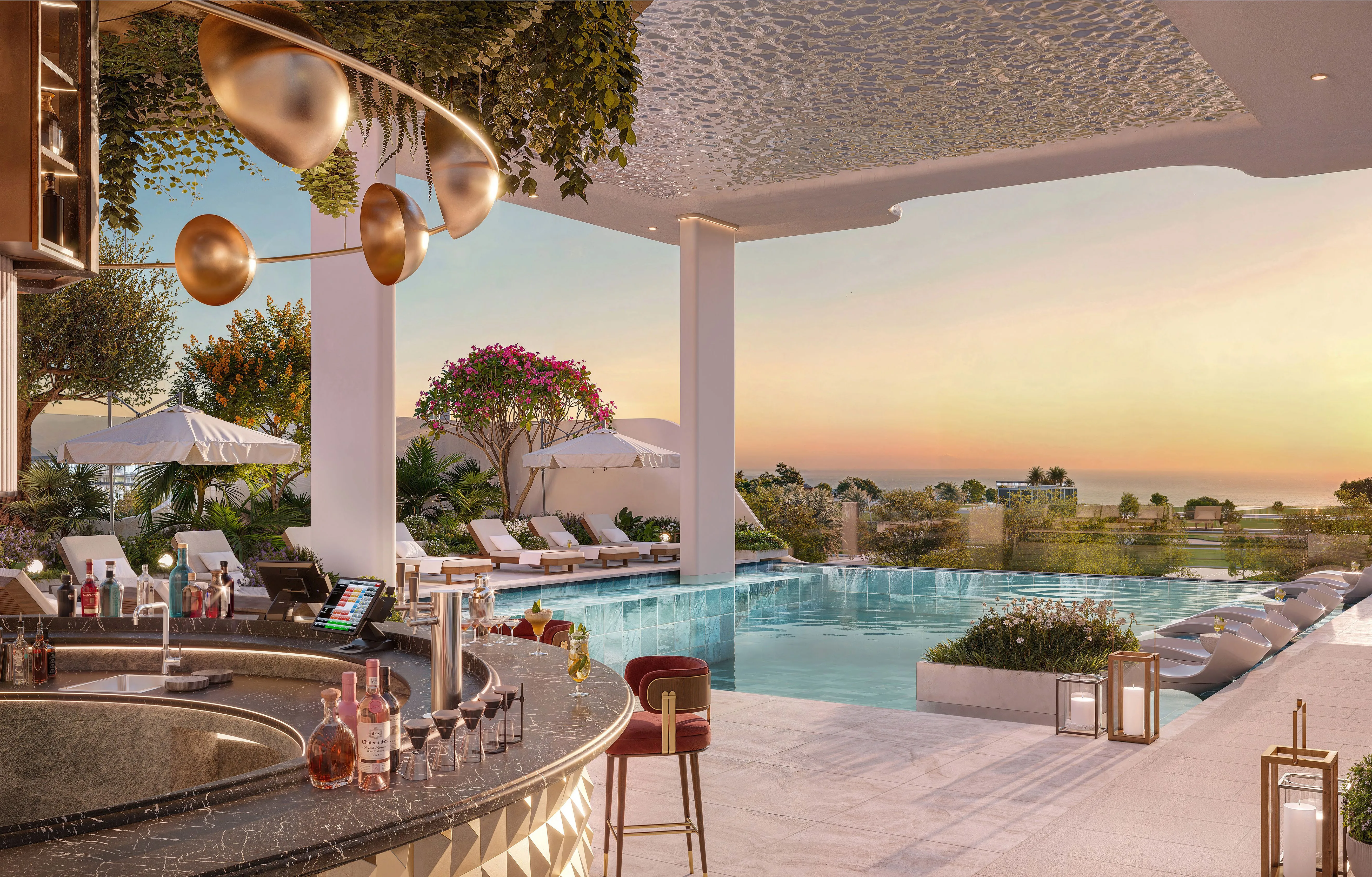 Sunbathing Area & Cabanas amenity image at Ramada Residences by Wyndham at Dubai Islands