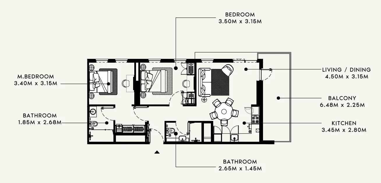 2 bedrooms floor plan