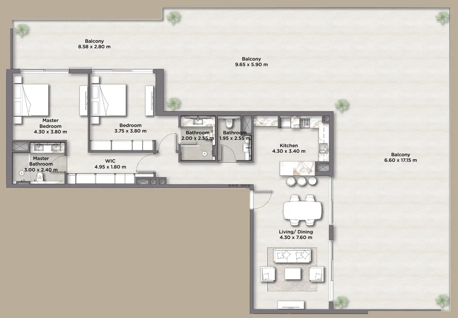 2 bedrooms floor plan