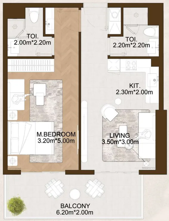 1 bedroom floor plan