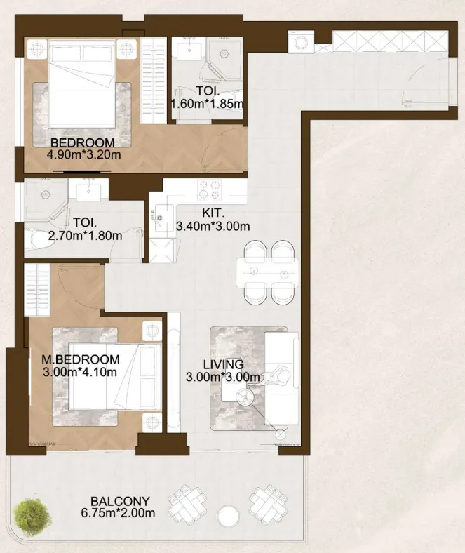 2 bedrooms floor plan