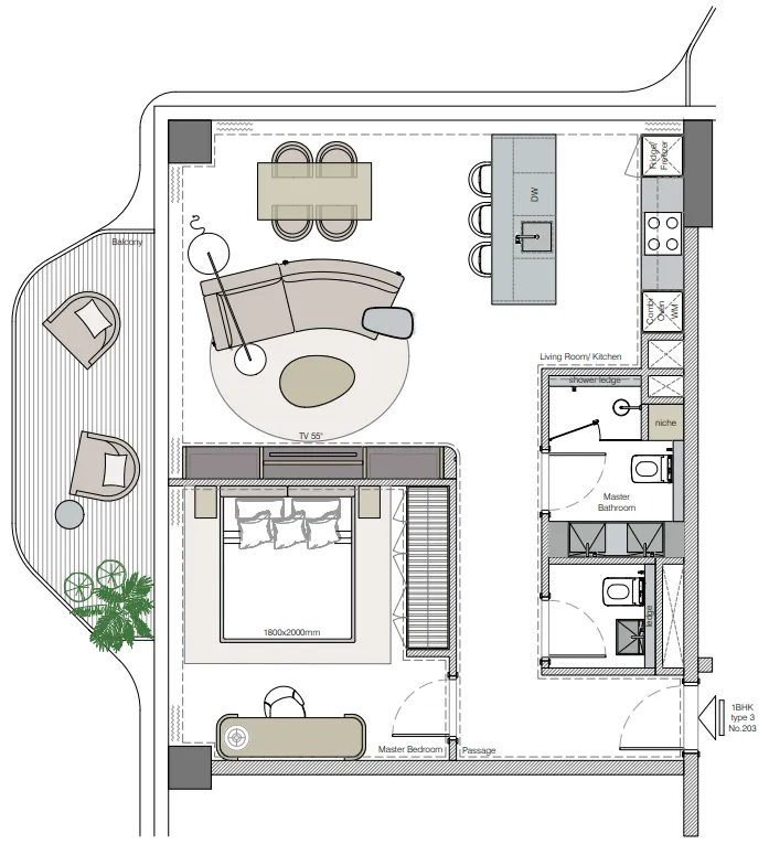 1 bedroom floor plan