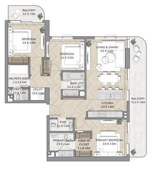 3 bedrooms floor plan