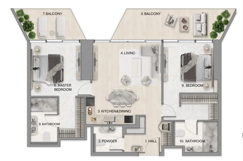 2 bedrooms floor plan