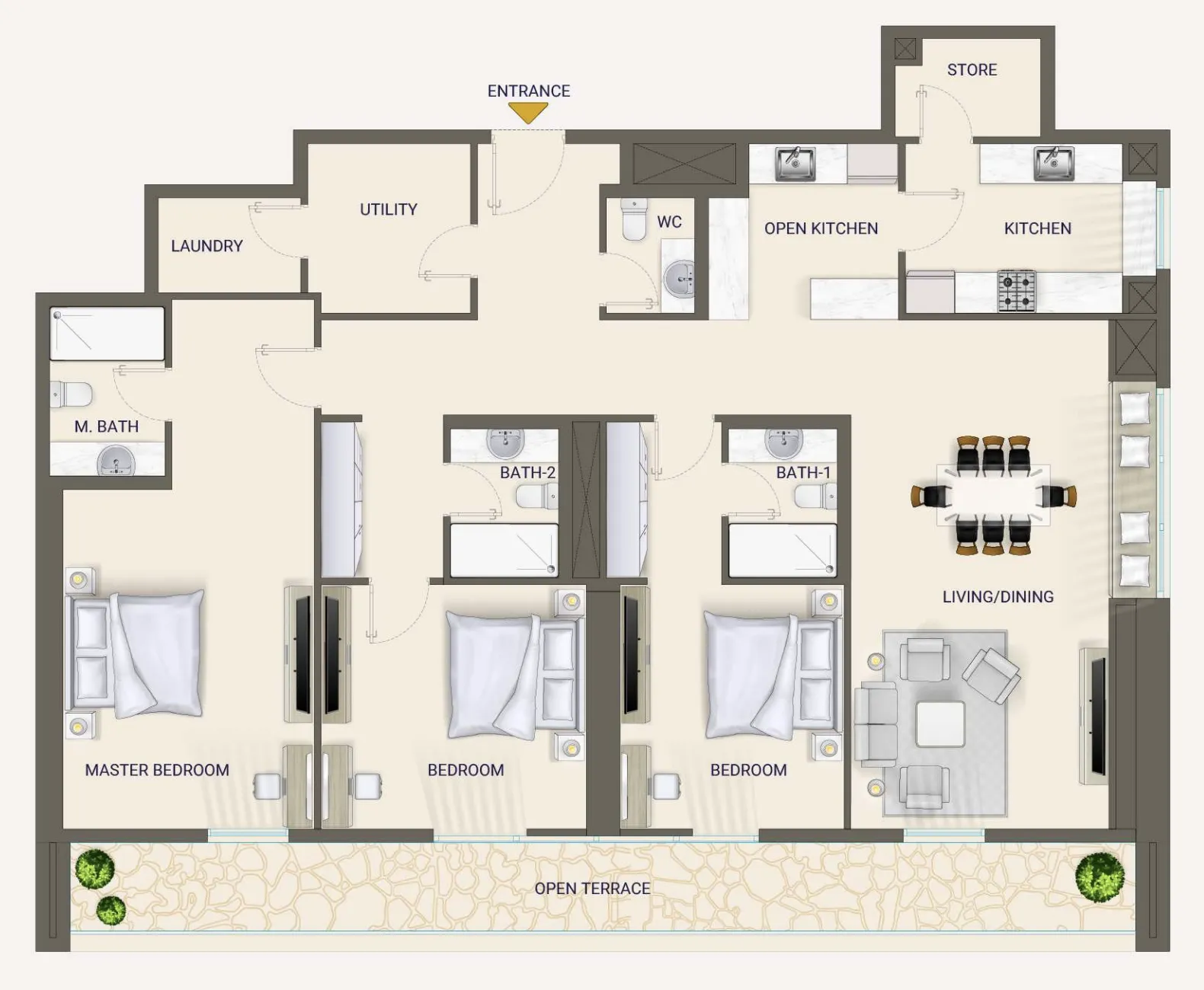 3 bedrooms floor plan