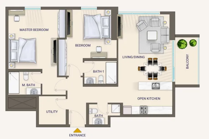2 bedrooms floor plan