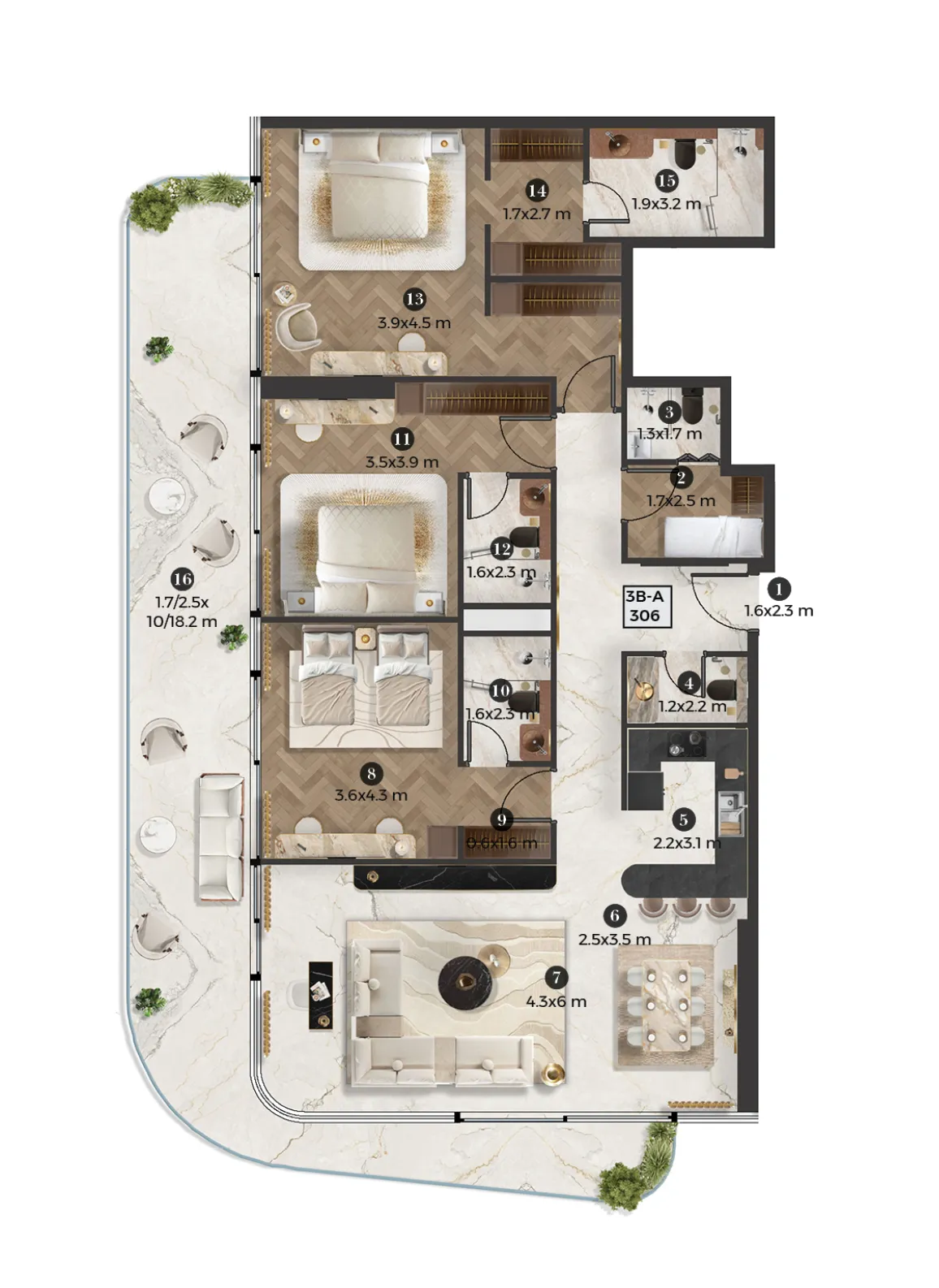 3 bedrooms floor plan
