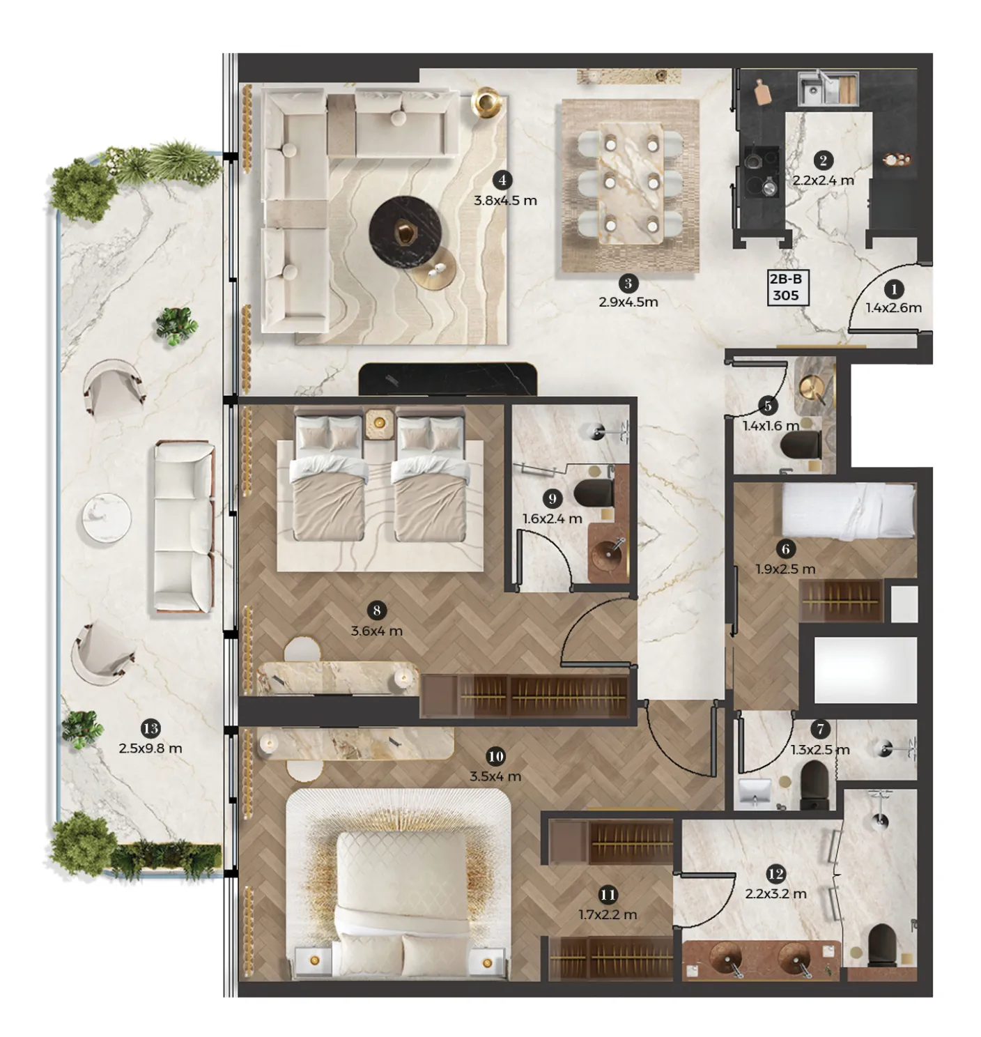 2 bed
