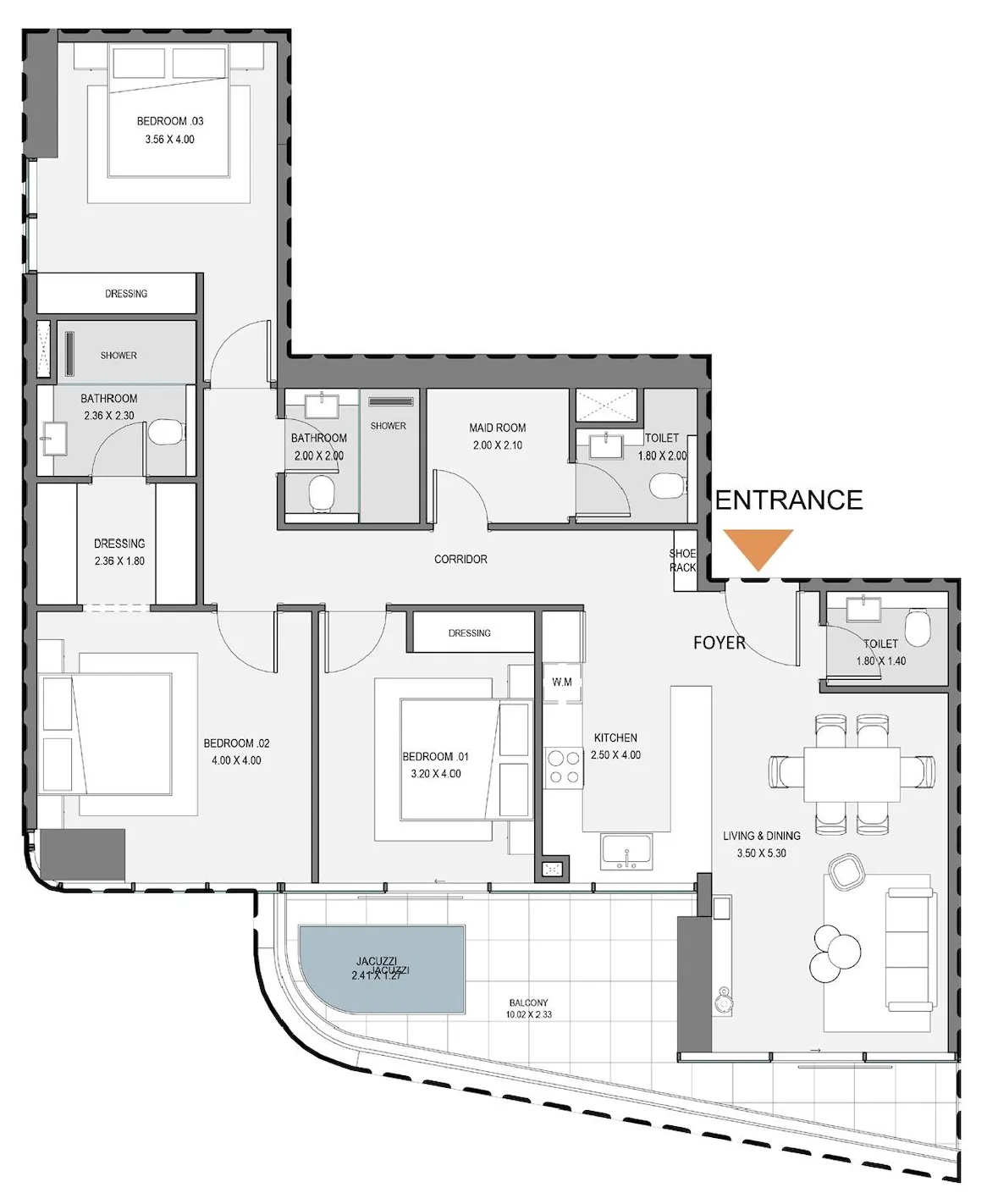 3 bedrooms floor plan