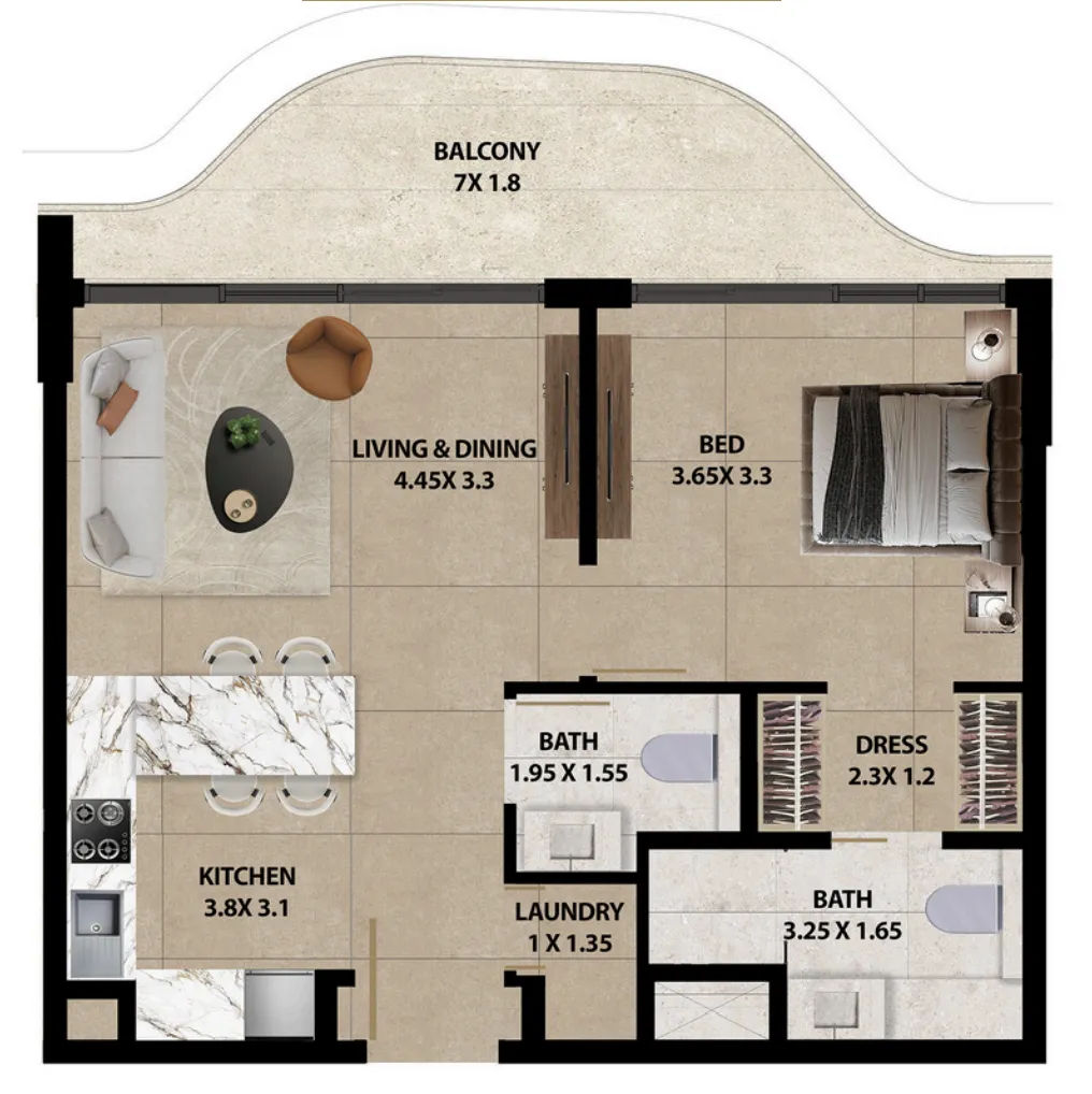 1 bedroom floor plan
