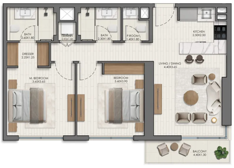 2 bed