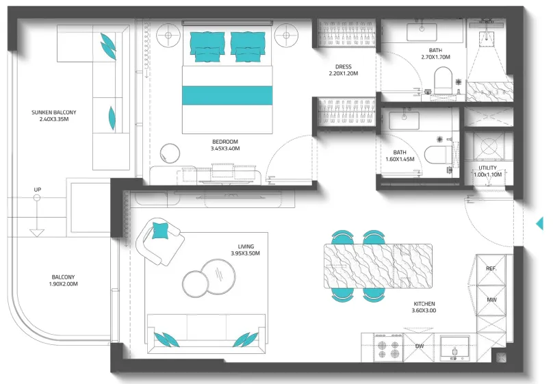 Reef Luxury Development Reef 997 1BR floor plan