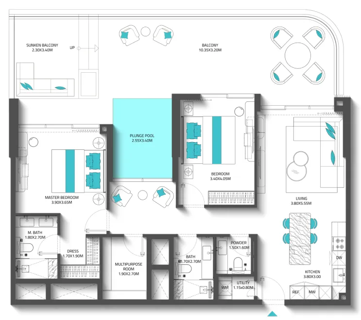 Reef Luxury Development Reef 997 2BR floor plan