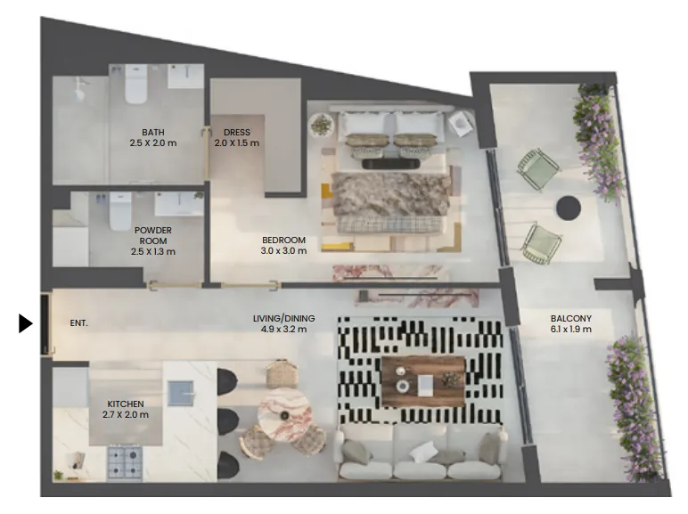 1 bedroom floor plan