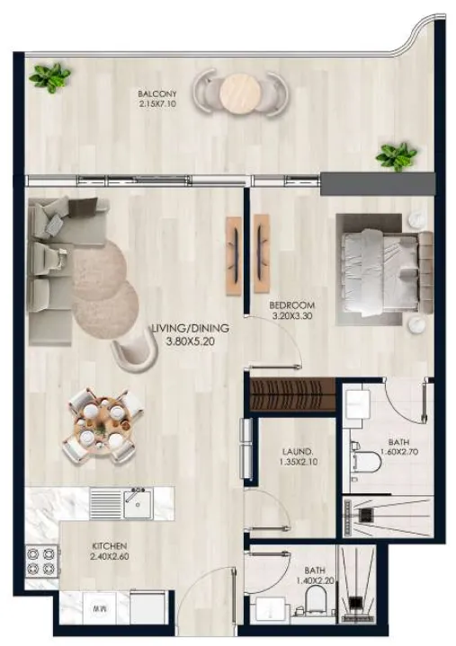 1 bedroom floor plan