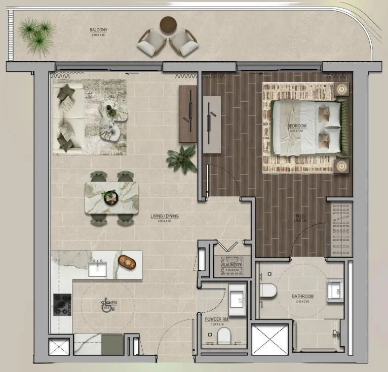 1 bedroom floor plan