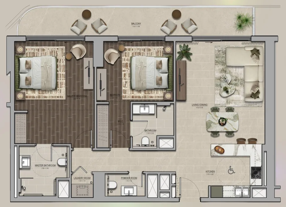 2 bedrooms floor plan