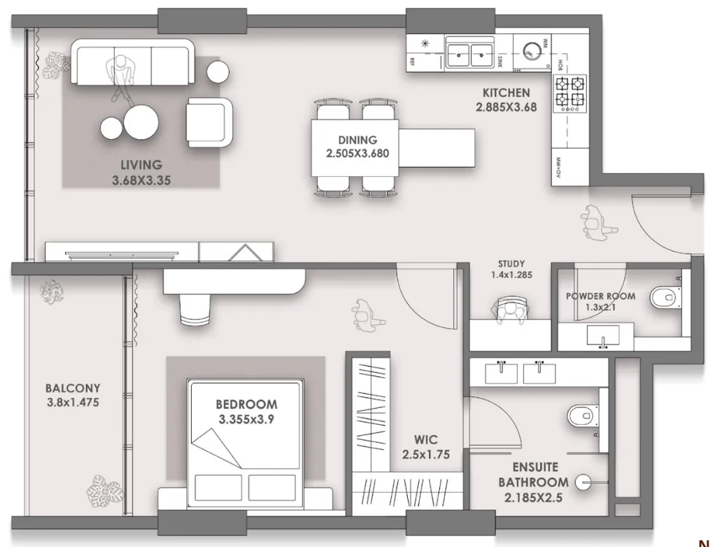 1 bedroom floor plan