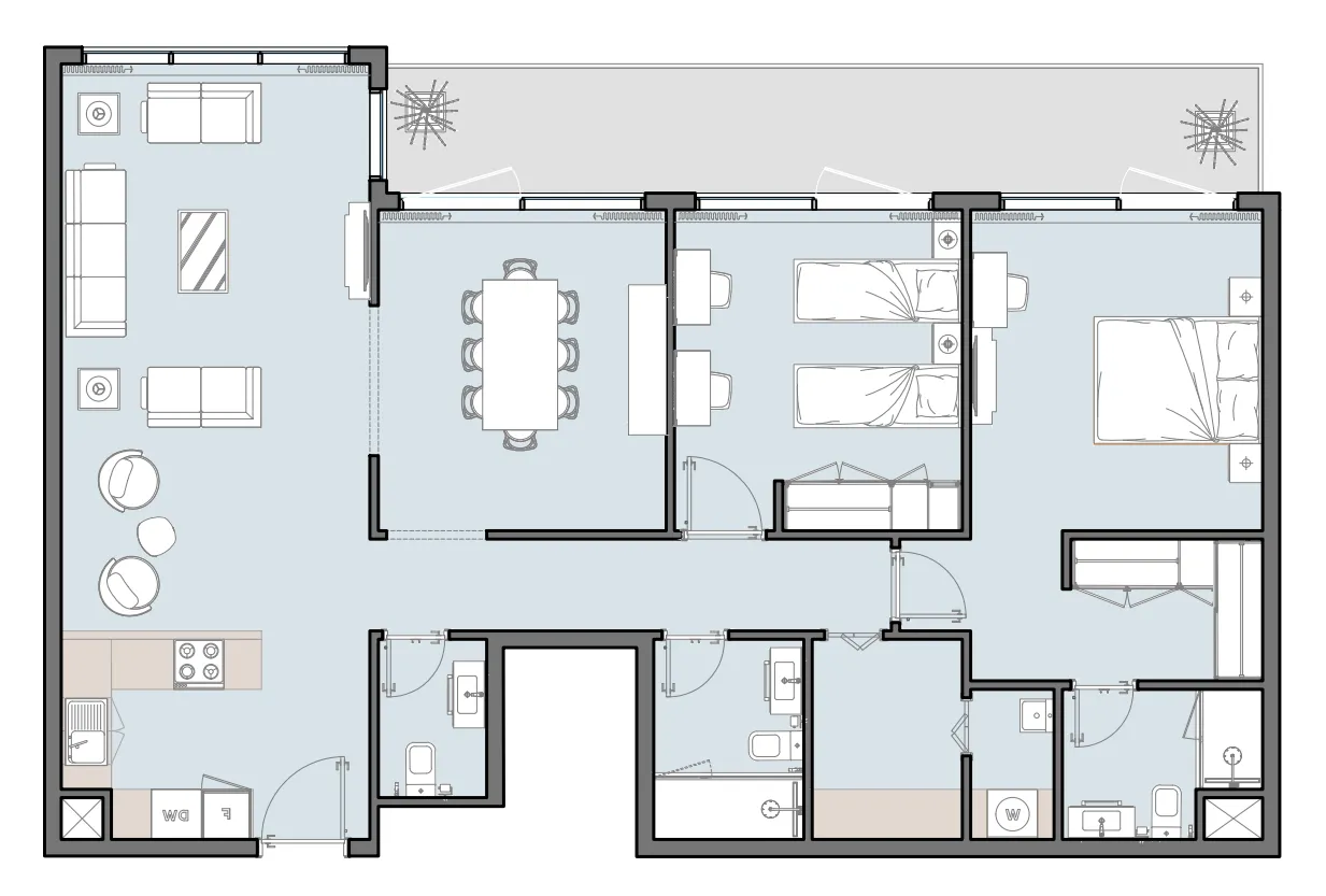 2 bedrooms floor plan