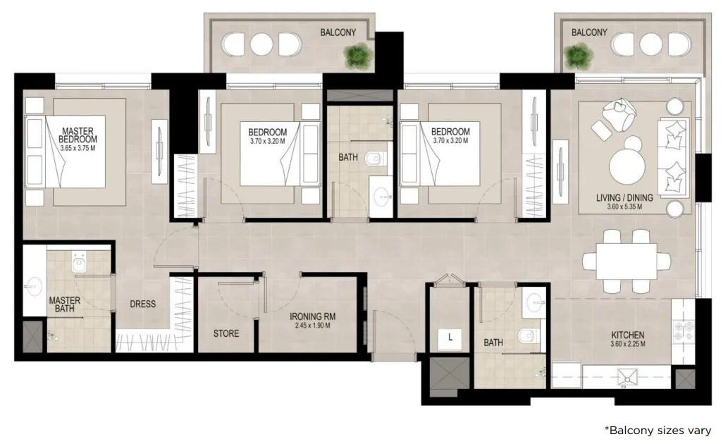 3 bedrooms floor plan