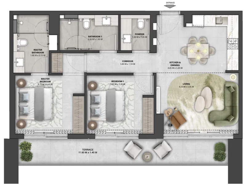 2 bedrooms floor plan