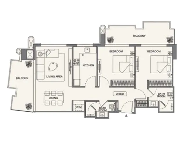 2 bedrooms floor plan
