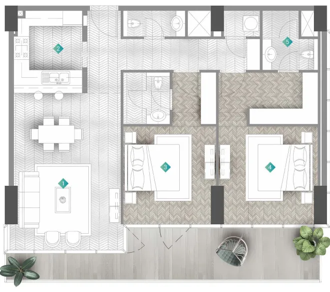 2 bedrooms floor plan