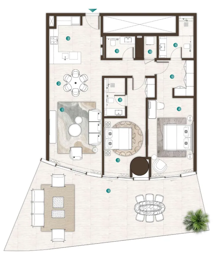 2 bedrooms floor plan