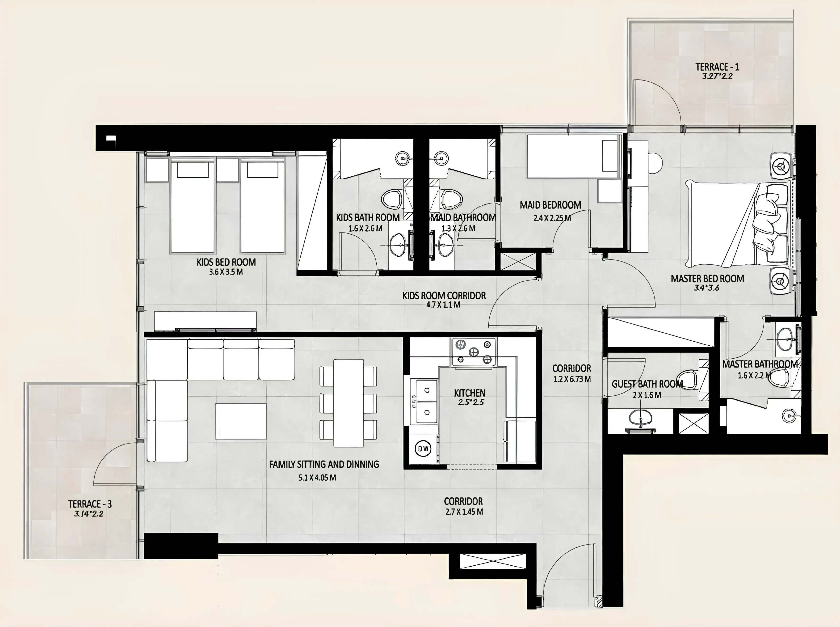 2 bedrooms floor plan