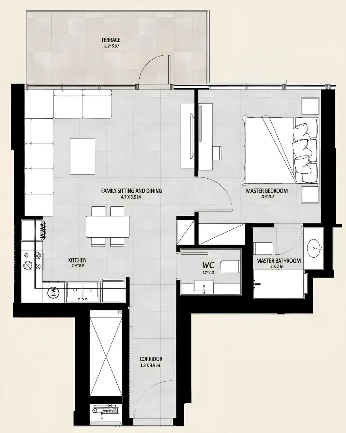 1 bedroom floor plan