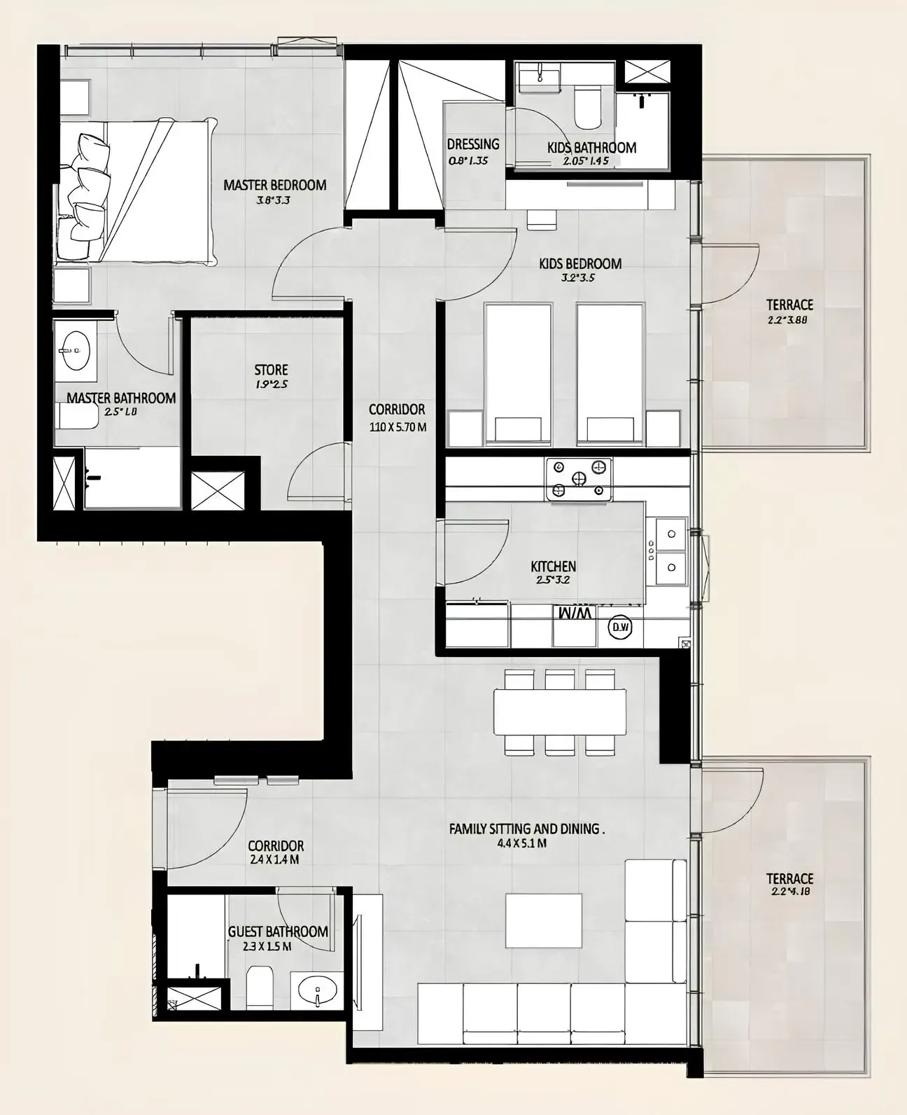2 bedrooms floor plan