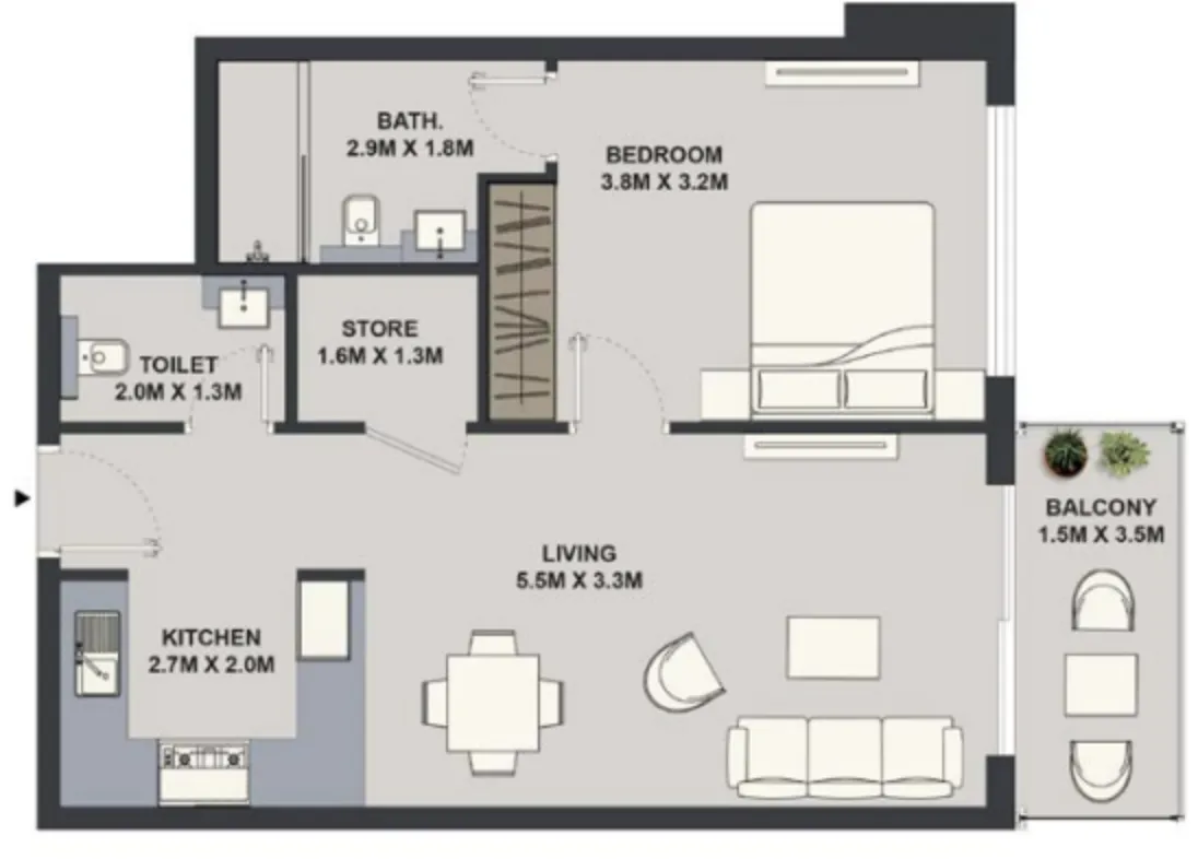 Pantheon Maison Elysee 1BR floor plan