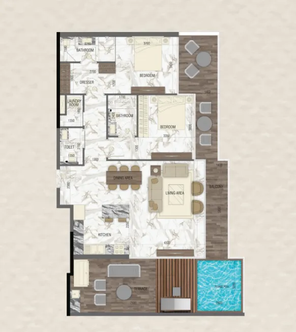 2 bedrooms floor plan