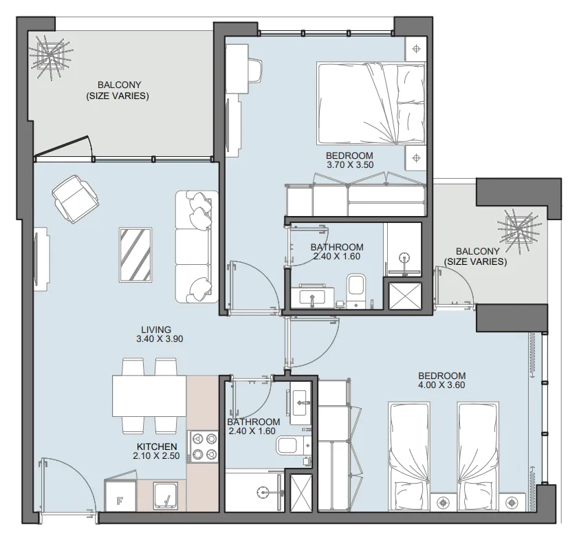 2 bed