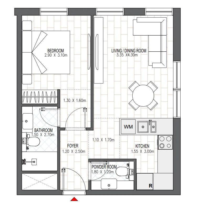 1 bedroom floor plan