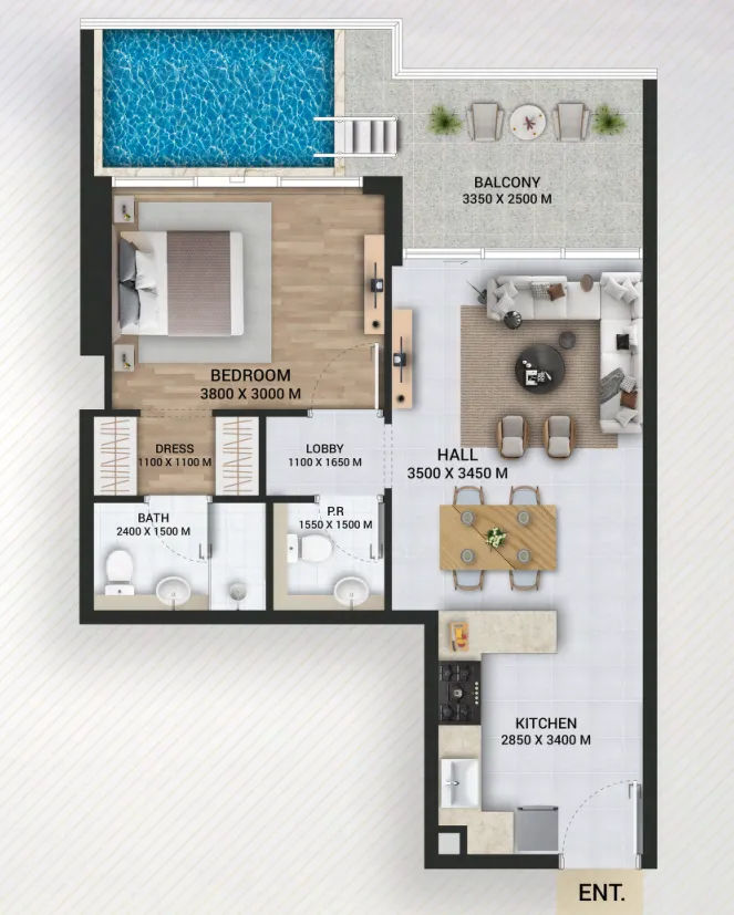 1 bedroom floor plan