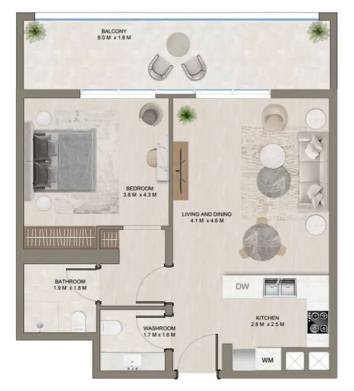 1 bedroom floor plan