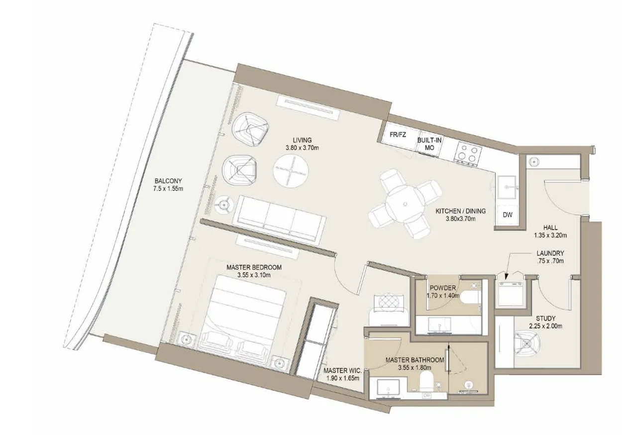 One Development Laguna Residence 1BR floor plan