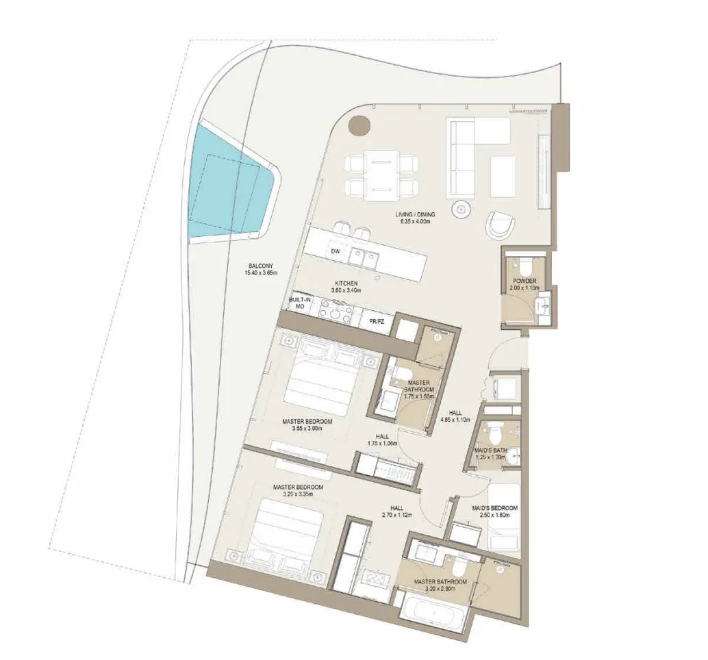 One Development Laguna Residence 2BR floor plan