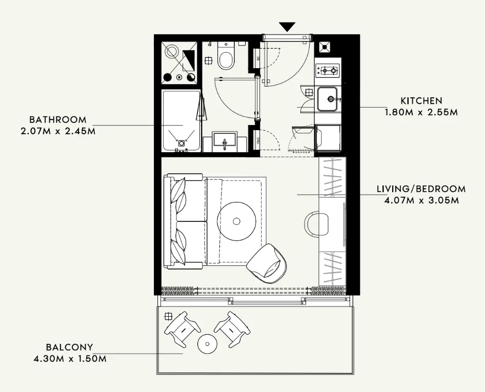1 bedroom floor plan