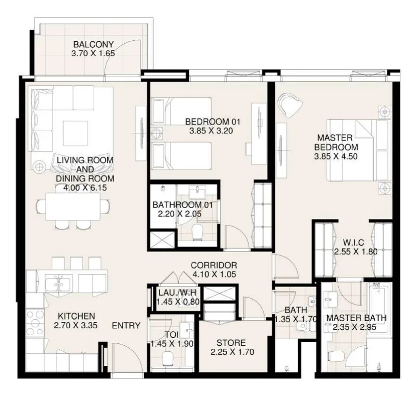 2 bedrooms floor plan