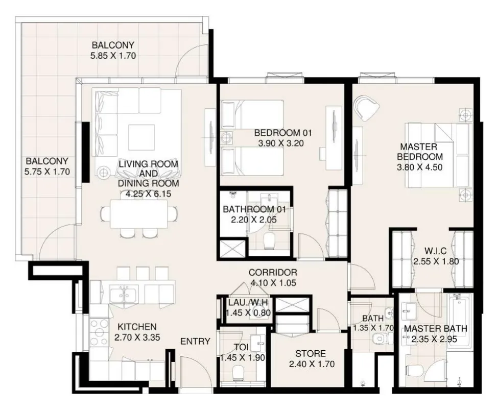 2 bed
