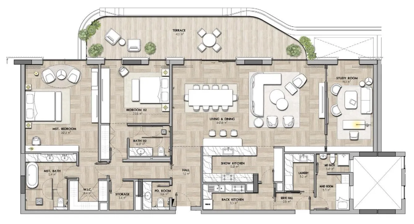 2 bedrooms floor plan