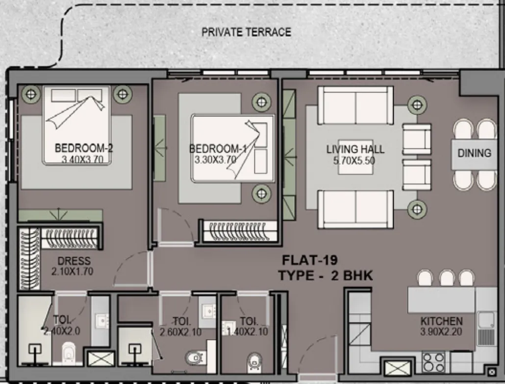 2 bedrooms floor plan