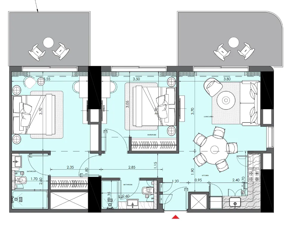 2 bedrooms floor plan