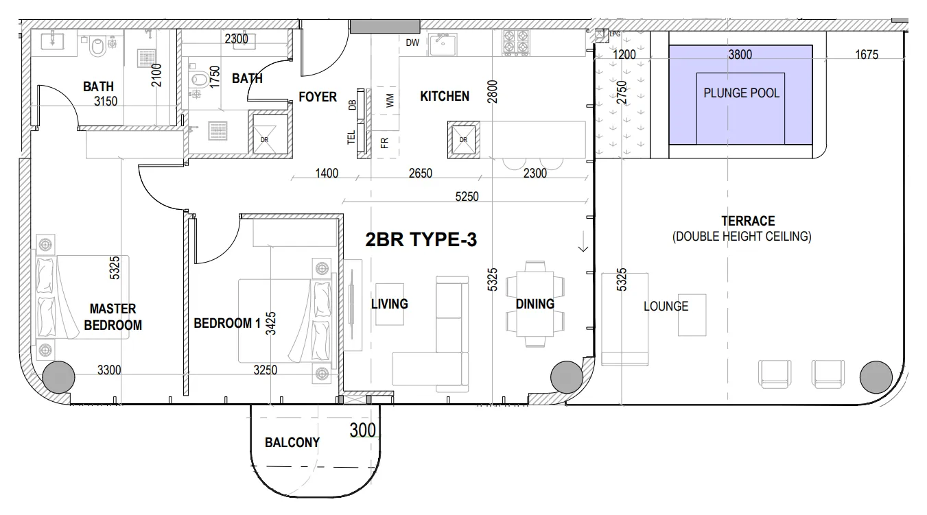 2 bedrooms floor plan