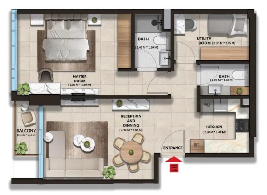 1 bedroom floor plan