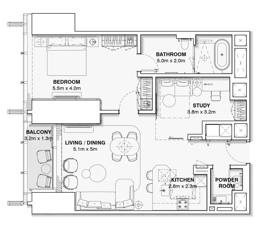 1 bedroom floor plan