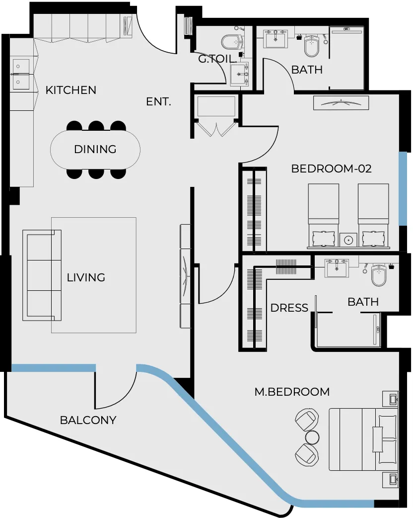 Prestige One Developments Coastal Haven 2BR floor plan