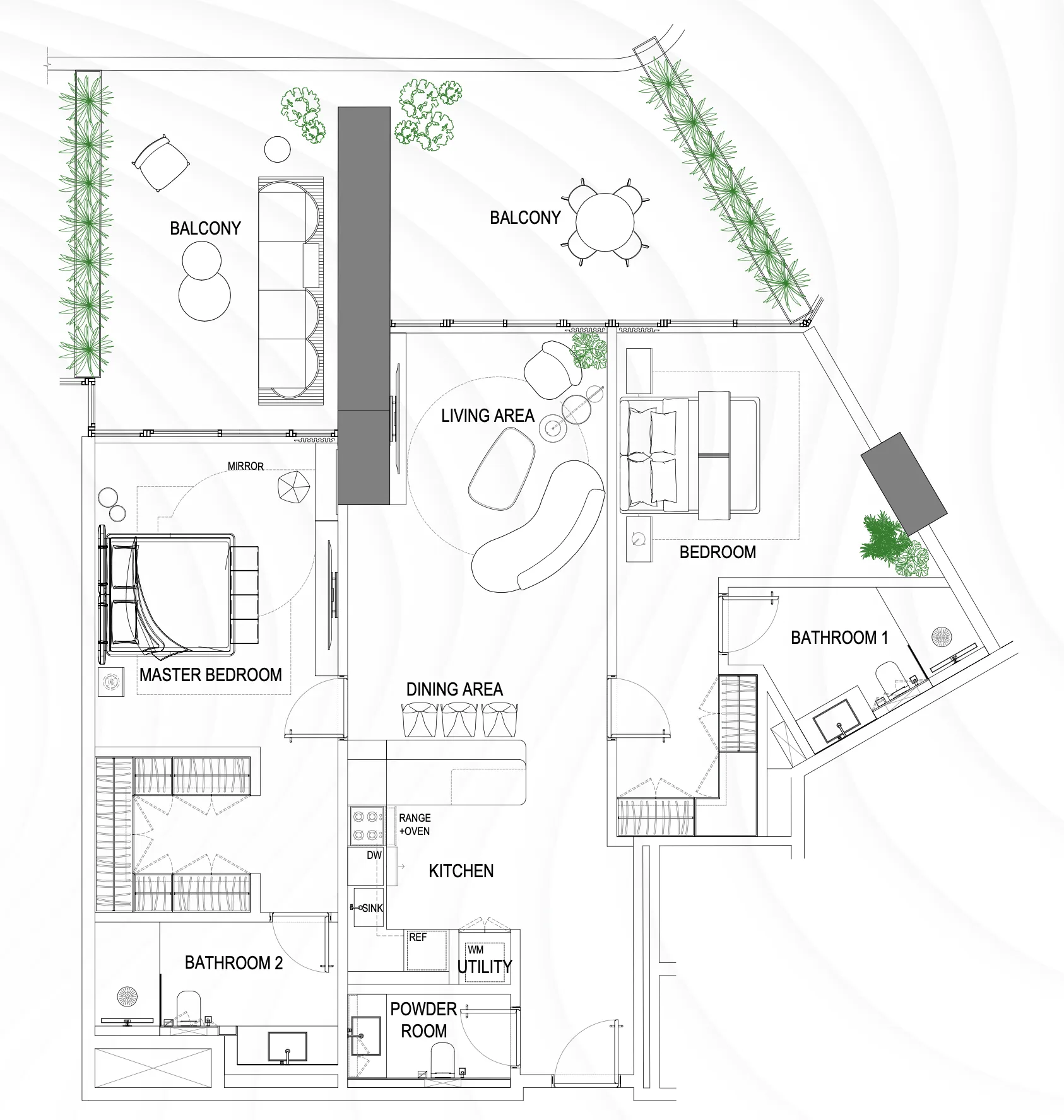 2 bedrooms floor plan